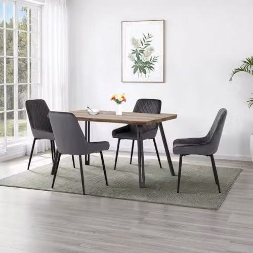 Seconique Quebec Wave Edge Dining Set with Avery Chairs in Oak and Grey – 4