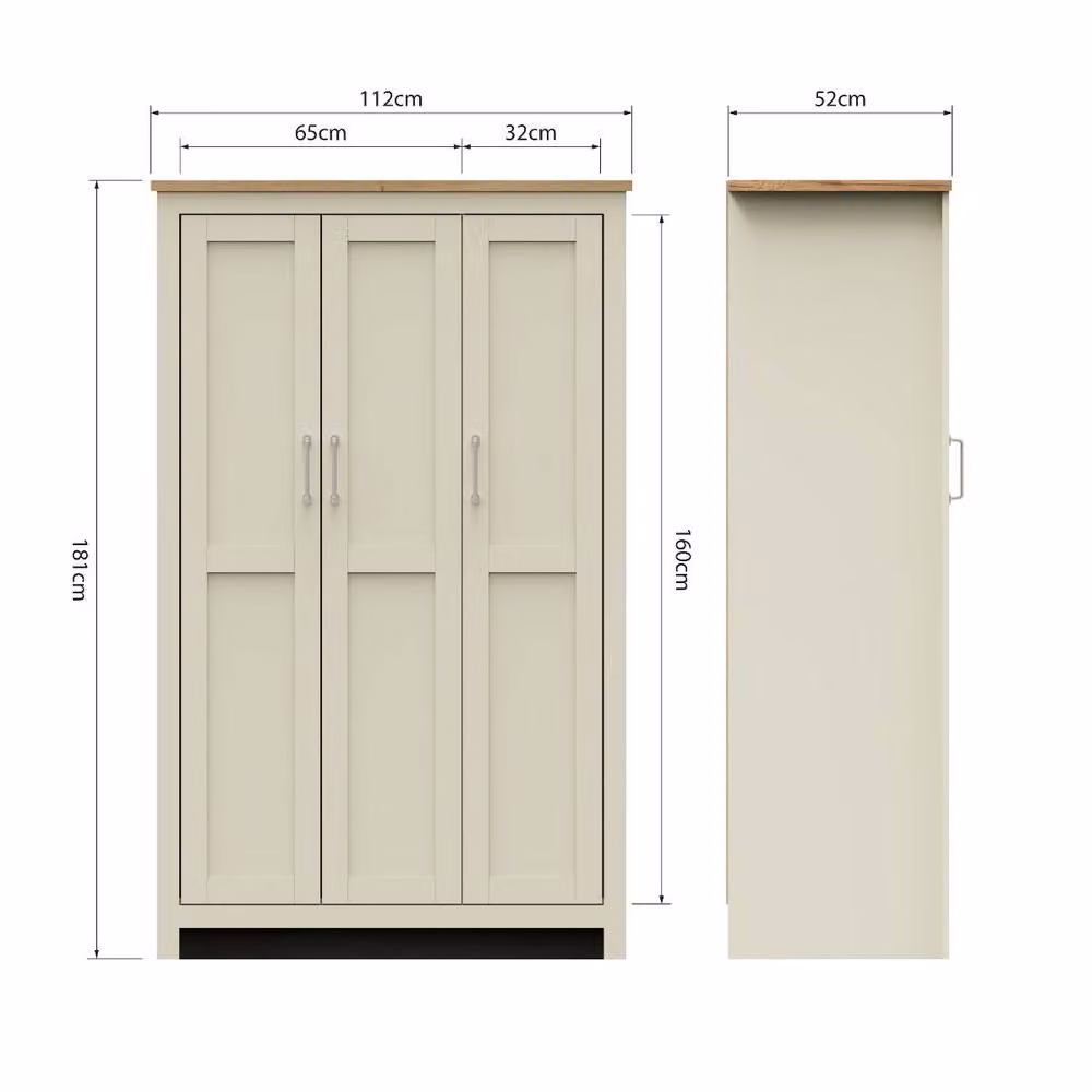 Timber Art Design Lisbon 3 Door Wardrobe in Beige Oak with Internal Shelves and Hanging Rod, H 181 cm x W 112 cm x D 52 cm – 2