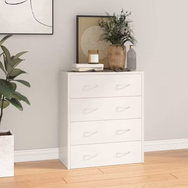 Berkfield Home Sideboard with 4 Drawers, High Gloss White, W: 60 cm, D: 30.5 cm, H: 71 cm