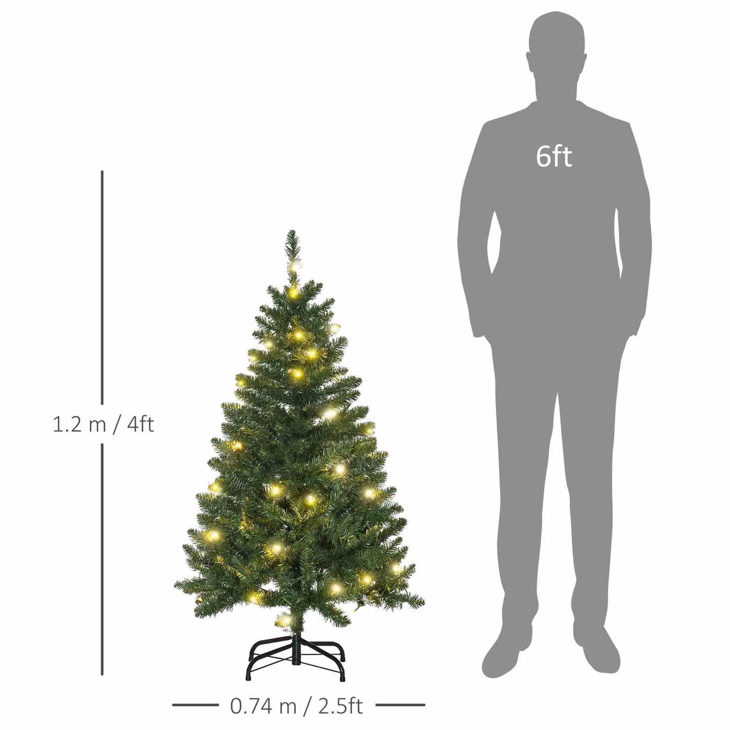 HOMCOM 4ft Artificial Christmas Tree with Warm White LED Lights in Green – 3