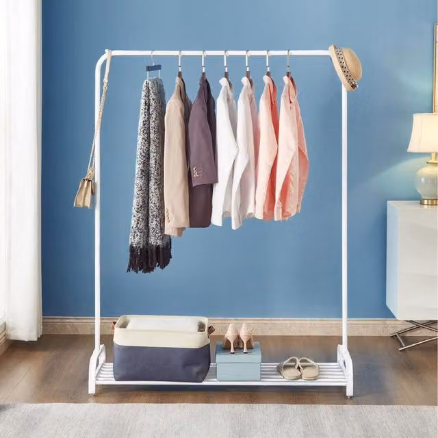 House Of Home White Metal Clothes Rail with Shoe Shelf