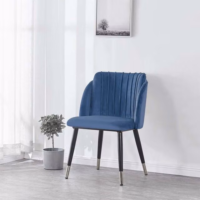 Life Interiors Milano Velvet Dining Chairs, Set of 2, Blue with Silver End Caps