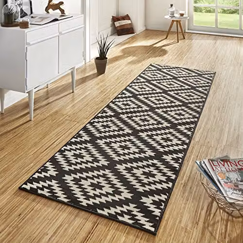 Hanse Home Nordic Diamond Design Polypropylene Runner Rug, Black & White, W: 80 cm, L: 250 cm