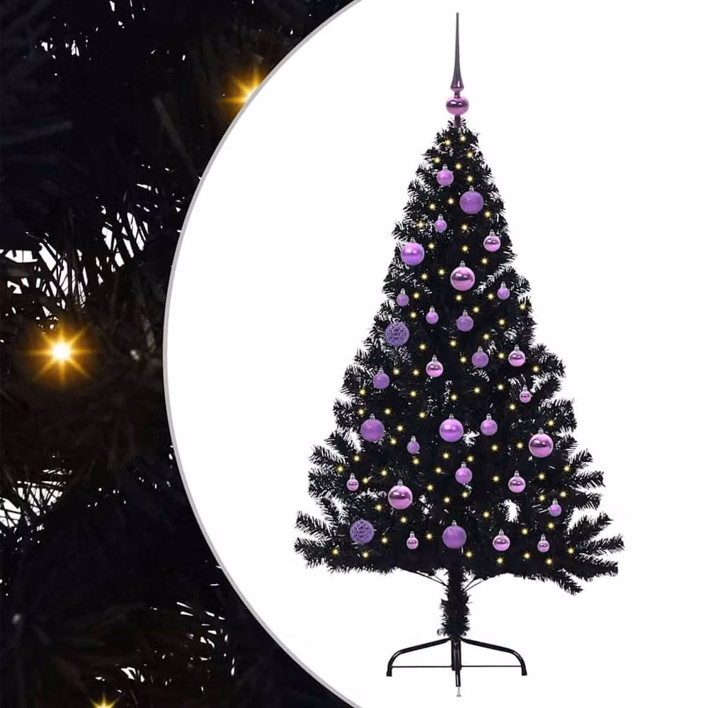 Berkfield Home Beautiful Pre-lit Artificial Christmas Tree in Black, Height: 150 cm – 3