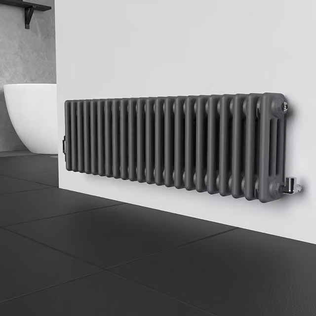 Lux Heat Horizontal 3 Column Steel Radiator in Anthracite Grey, H: 30 cm, W: 101 cm