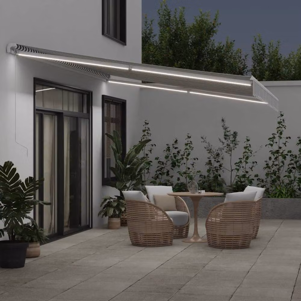 Berkfield Home Manual Retractable Awning with LED, Black and Anthracite, W: 500 cm, D: 300 cm – 3