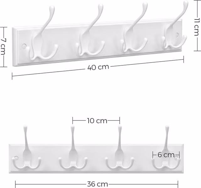 SONGMICS Wall-Mounted Coat Rack with Distributed Point Hooks in White