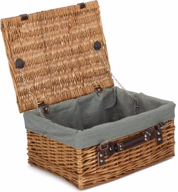 Red Hamper Double Steamed Wicker Picnic Basket with Grey Cotton Lining, W/D/H: 41.0 x 30.0 x 19.0 cm – 1