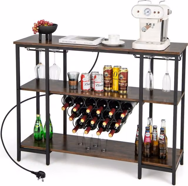 COSTWAY Industrial Wine Rack and Coffee Bar Cabinet in Brown