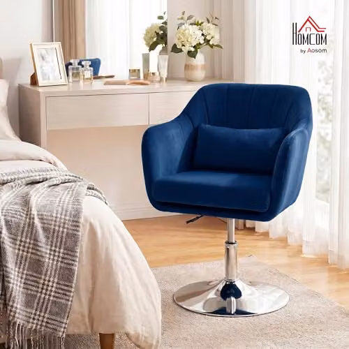 HOMCOM Modern Velvet Swivel Tub Accent Chair with Metal Frame, Blue – 2