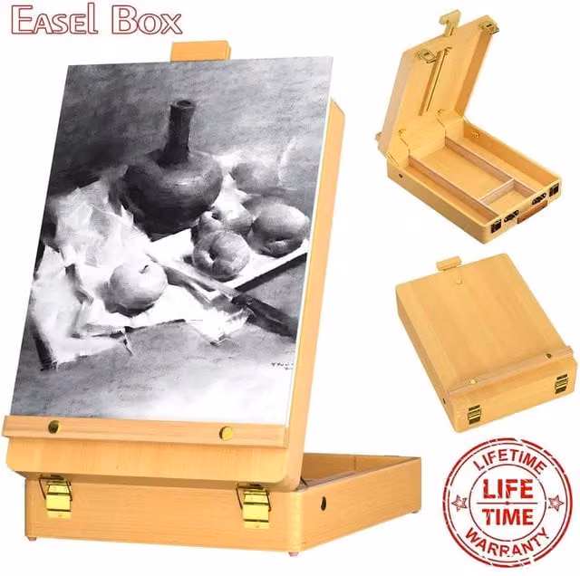 Nordara Professional Adjustable Wooden Artist Easel Box in Natural Sand and Brown