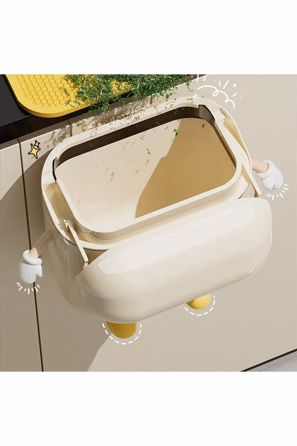 Living and Home Hanging Wall Mounted Dustbin with Flip Lid in Beige, 12L – 2