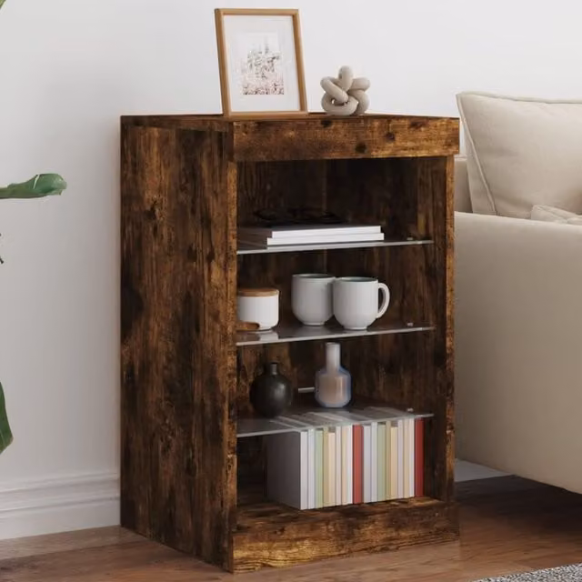 Berkfield Home Modern Smoked Oak Sideboard with Integrated LED Lights, Brown, W/D/H: 41 x 37 x 67 cm – 1