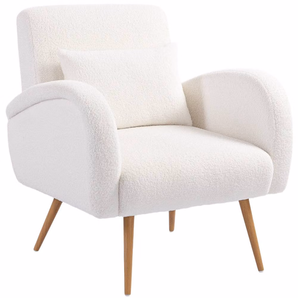 STILVORA Modern Tub Accent Chair with Armrests in Beige Bouclé Fabric and Metal Legs – 2