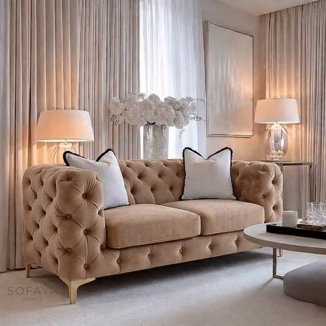 Sofaya Monaco 2 Seater Chesterfield Velvet Sofa in Brown – 1