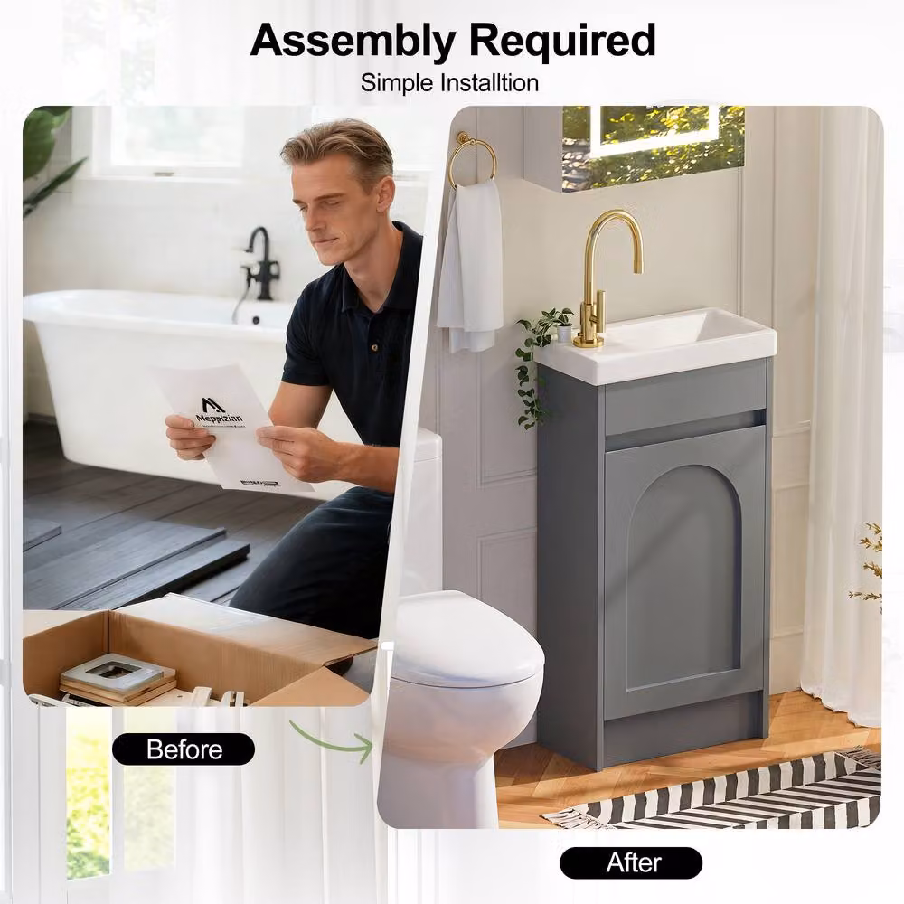 KEEPREAPER Modern Freestanding Bathroom Vanity Unit with Basin in Grey Lacquered Finish W/D/H: 40 x 39 x 81 cm – 3