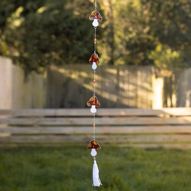 Uniqueful Mushroom Suncatcher String in Multicolour, White and Red, Length: 80 cm