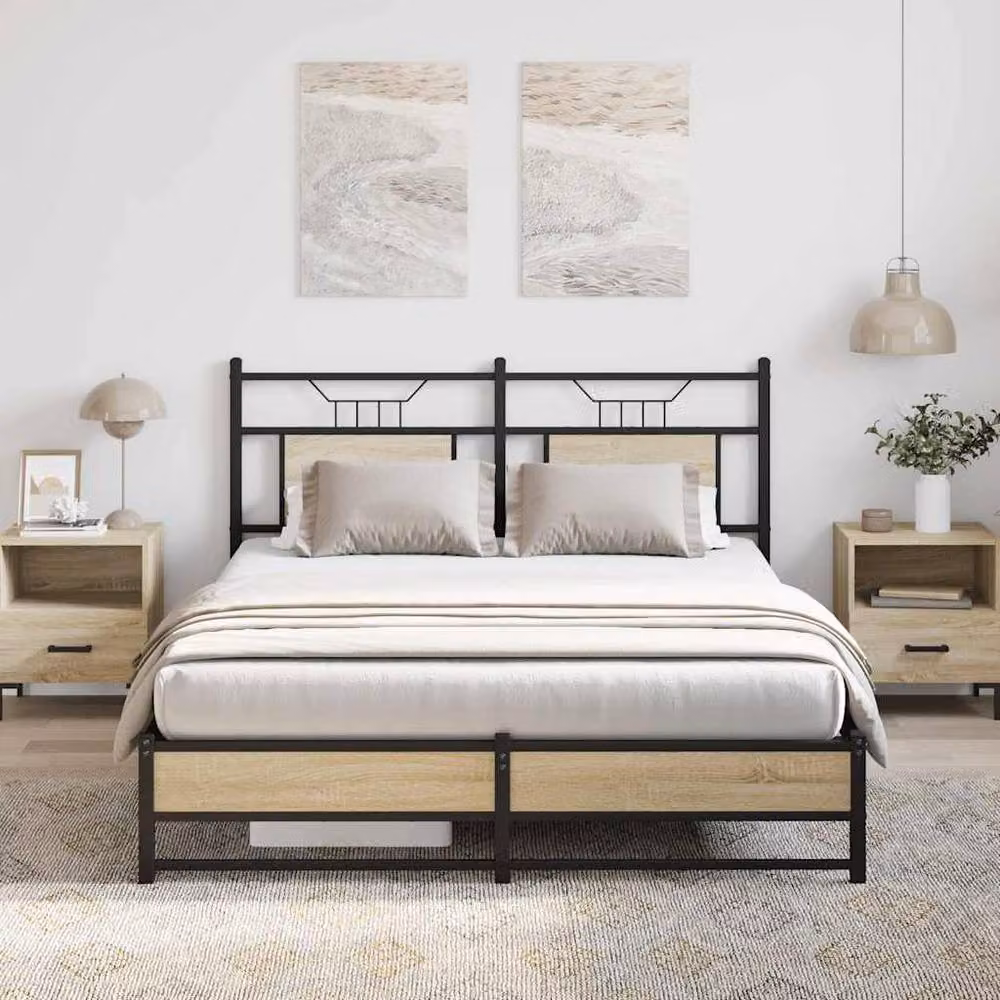 Berkfield Home Decorative Bed Frame in Sonoma Oak and Brown, W/D/H: 140 x 200 x 91.5 cm – 3