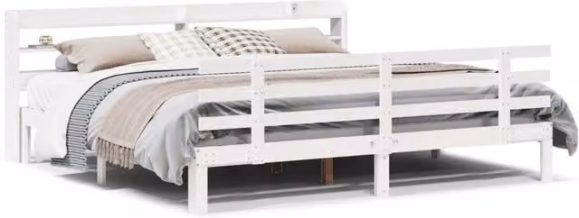 Berkfield Home White Pine Wood Bed Frame with Headboard and Side Compartments, W/D/H: 200 x 200 x 82 cm