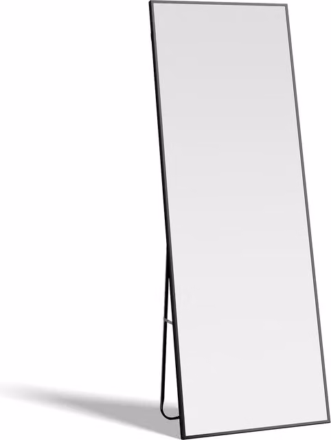 Livingandhome Black Metal Iron Frame Full Length Rectangular Mirror with Stand and Wall Mount Option