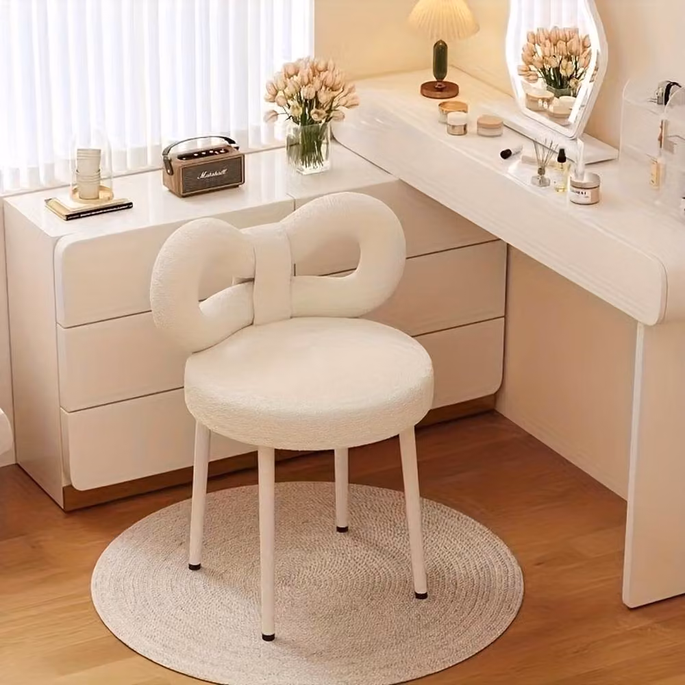 FORGEVIO White Butterfly Back Vanity Stool Modern Upholstered Makeup Chair – 3