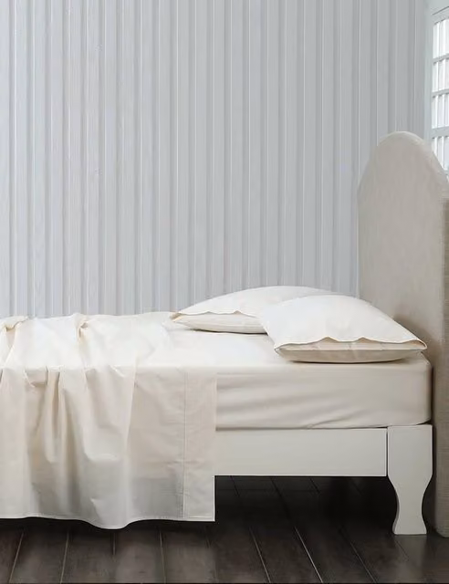 MM Linen Pure Cotton 200 Thread Count Fitted Sheet and Pillowcase Set, Beige, W: 200 x D: 200 cm