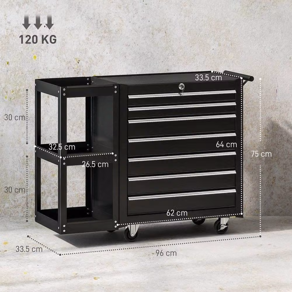 PAWNORA 7 Drawer Lockable Steel Tool Chest on Wheels, Black, W/D/H: 120.0 x 33.5 x 75.0 cm – 3