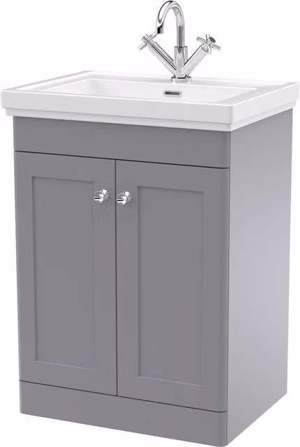 Balterley Grey 2-Door Freestanding Bathroom Floor Vanity Unit with Fireclay Basin, W: 60 cm, H: 86.5 cm