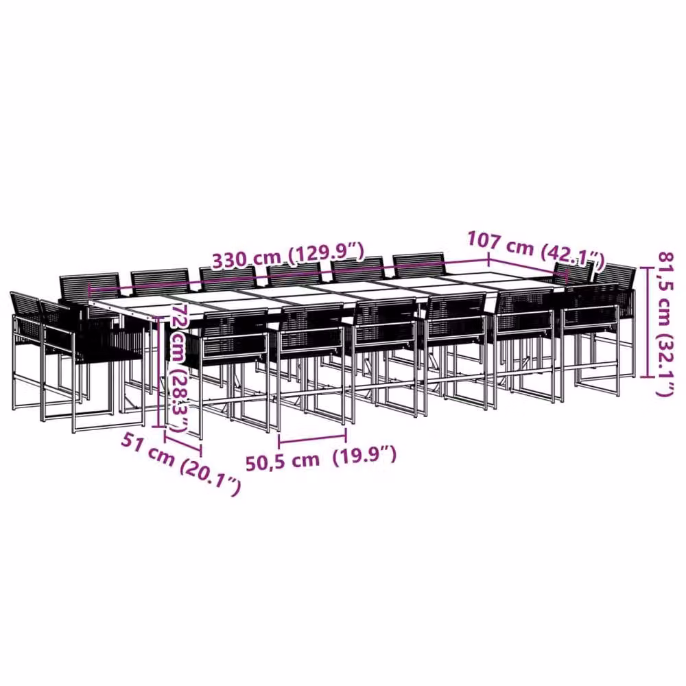 Berkfield Home 17 Piece Black Poly Rattan Garden Dining Set with Glass Top Rectangular Table – 3