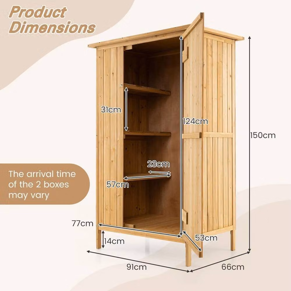 EONLION Brown Wooden Garden Shed Utility Tool Organizer with Shelving, W/D/H: 150 x 100 x 91.44 cm – 2