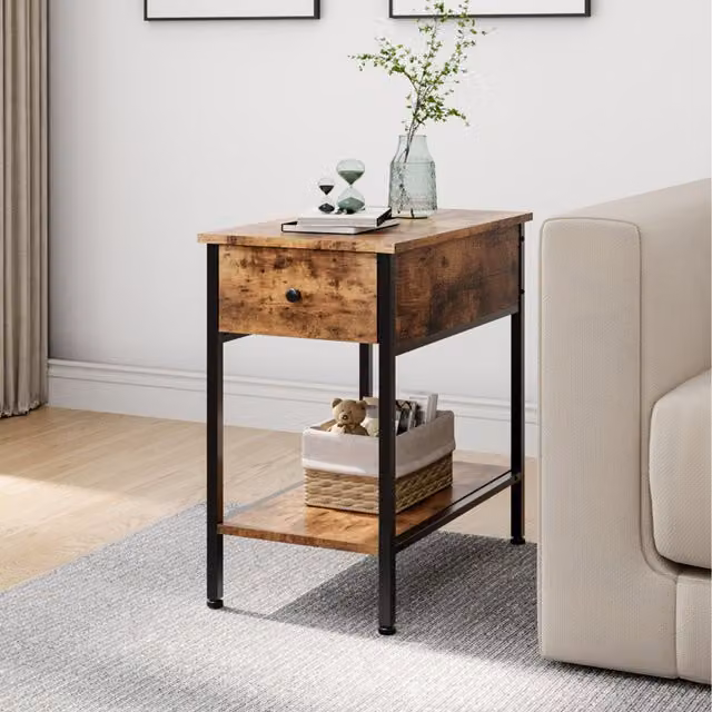 Komore Modern Bedside Table with Drawer in Brown and Black, W: 60 cm