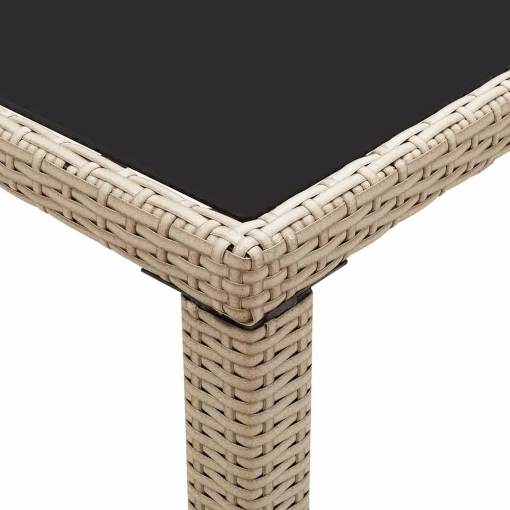 Berkfield Home Beige Poly Rattan Garden Table with Glass Top, W: 123 cm, D: 60 cm, H: 74 cm – 2