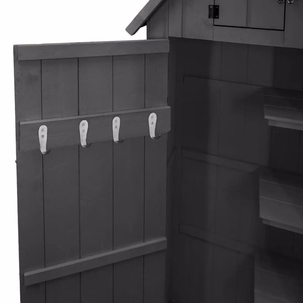 Monstershop Grey Wooden Tall Cabinet with Single Door and Shelving, W/D/H: 66.0 x 46.0 x 178.0 cm – 4