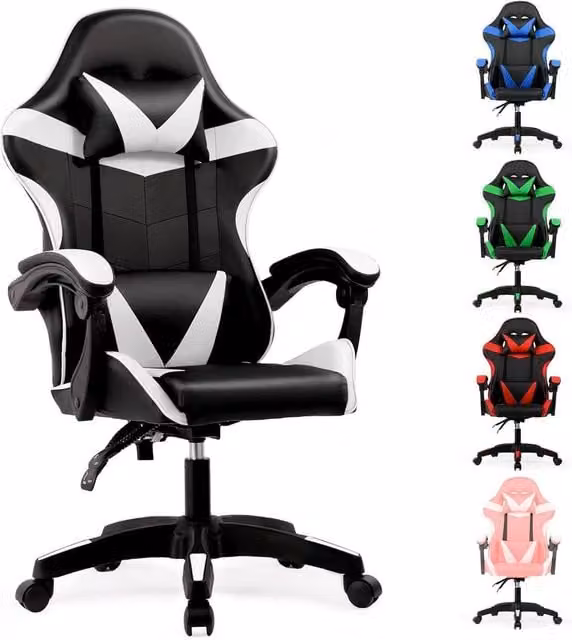 Lishetimig Ergonomic Black PU Leather Gaming Chair with Headrest and Armrests