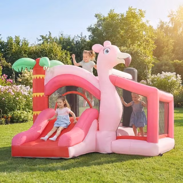 AIYAPLAY Kids Inflatable Bounce House Play Tower with Slide and Blower, Pink