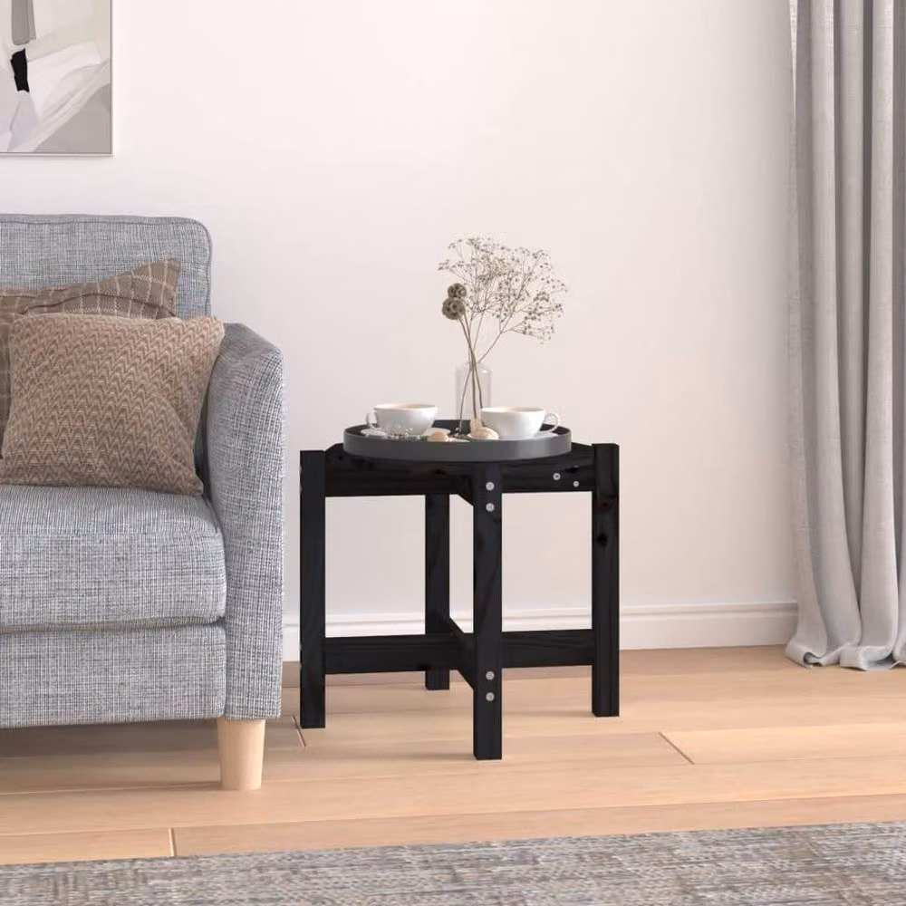 Berkfield Home Round Black Solid Pine Wood Coffee Table, W/D/H: 52.5 x 52.5 x 45 cm – 2