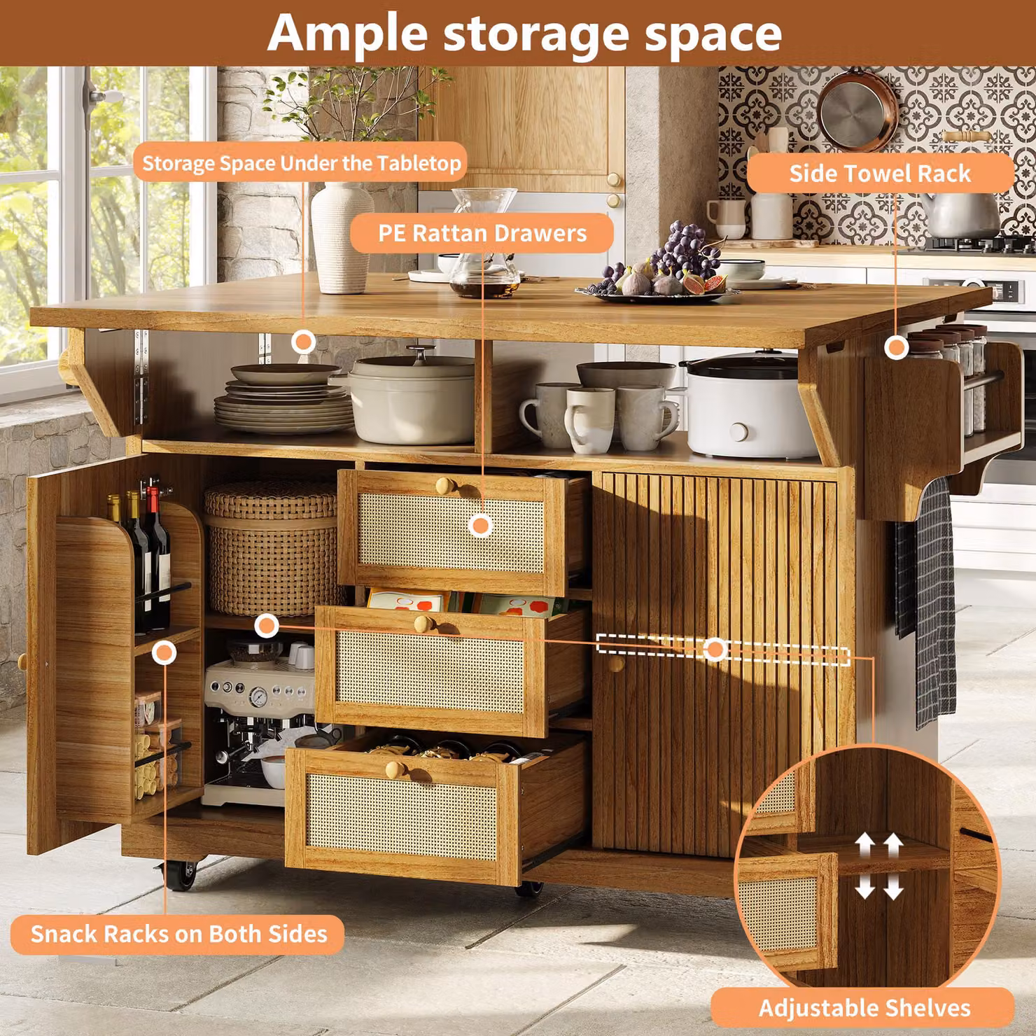 Aosom UK Foldable Serving Trolley with Snack Racks in Dark Brown, W: 40 cm, D: 142.5 cm, H: 95 cm – 3