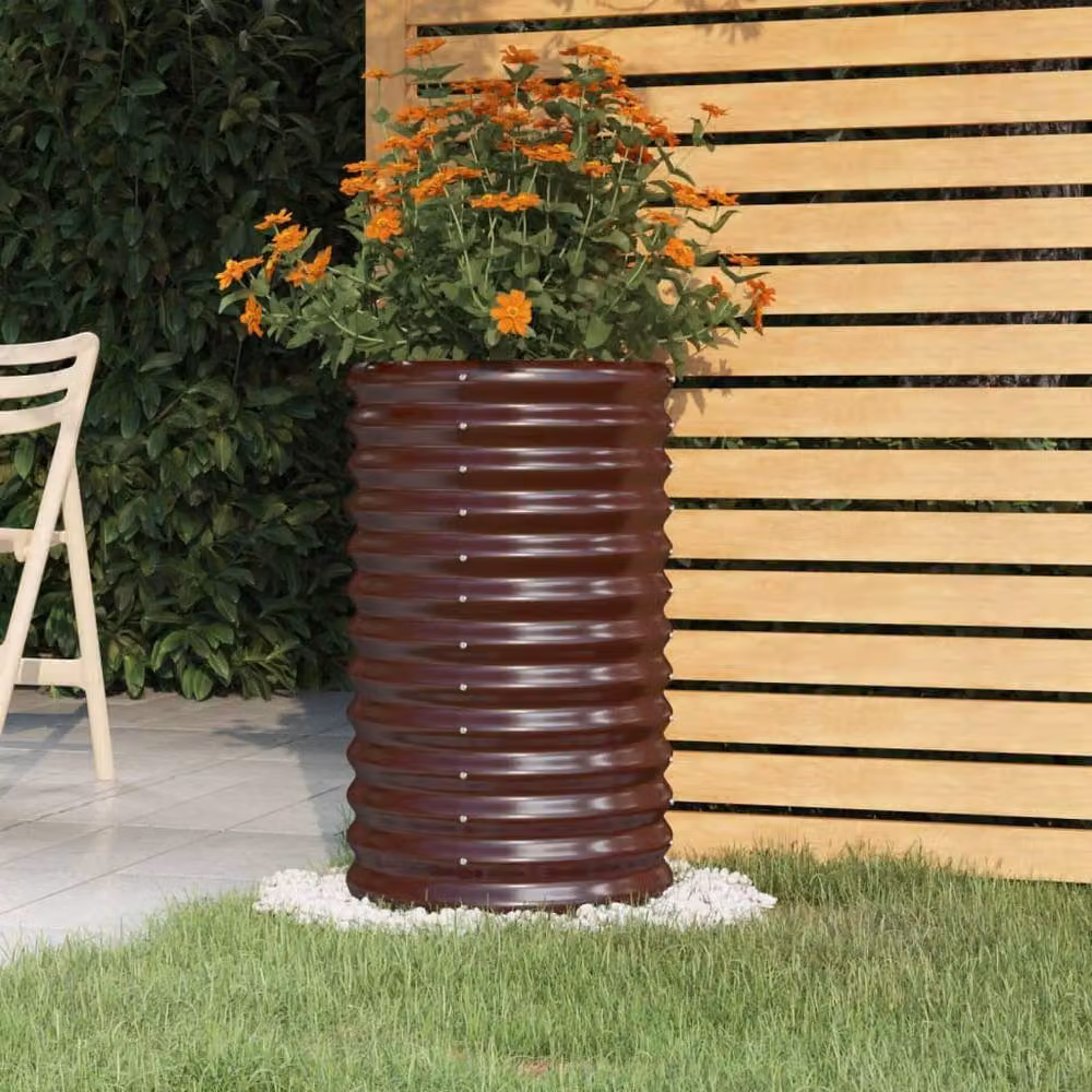 Berkfield Brown Powder-coated Steel Garden Planter Tub, W/D/H: 40 x 40 x 68 cm – 2