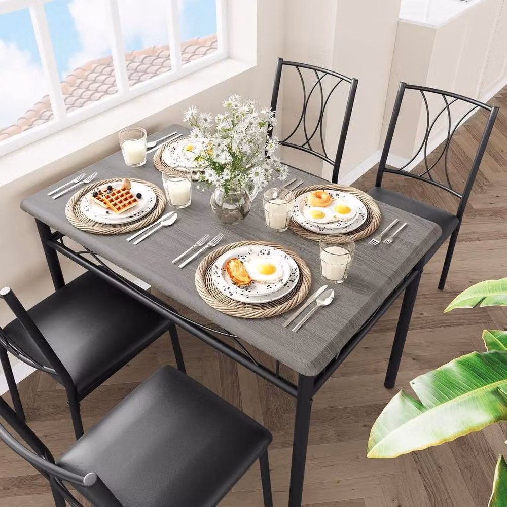 London Boutique 5-Piece Modern Dining Set with Rectangular Table and 4 Grey Upholstered Chairs – 7
