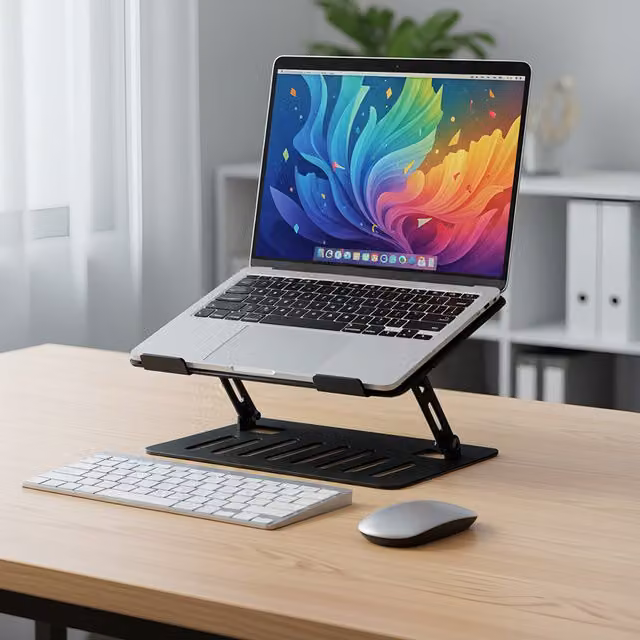 Livingandhome Foldable Adjustable Aluminium Alloy Laptop Stand - Black