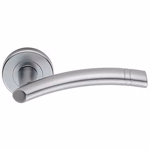Loops Pair of Arched Round Bar Door Handles with Ring Detailing in Satin Chrome with Concealed Fixings