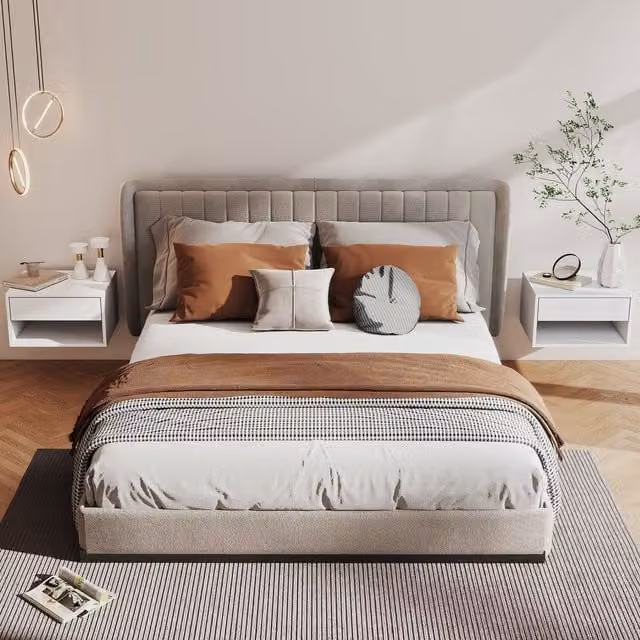 HOMCOM Set of 2 White Wall Mounted Floating Bedside Tables