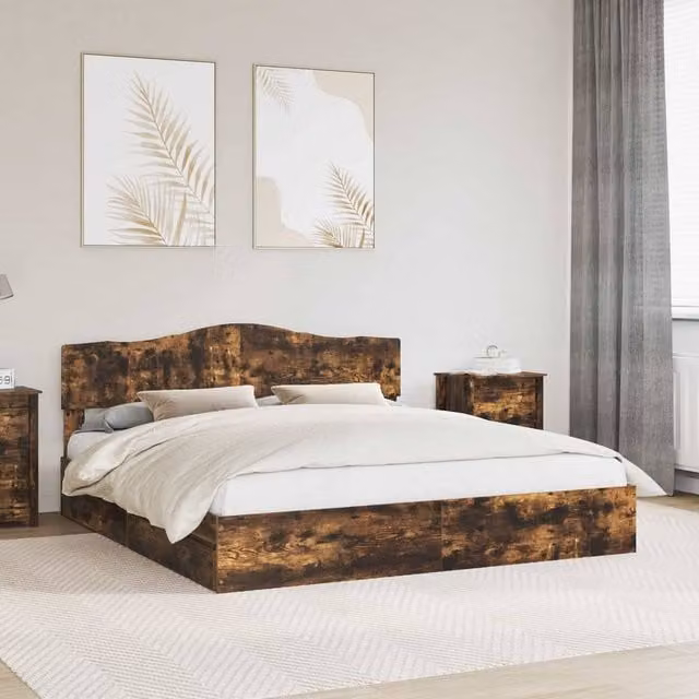 Berkfield Home Modern Storage Bed with Drawers in Smoked Oak Brown, W/D/H: 180 x 200 cm