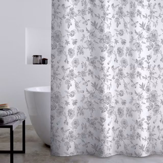 Catherine Lansfield Mirabelle Floral Waterproof Polyester Shower Curtain, Grey, W/D/H: 180 x 180 x 0 cm