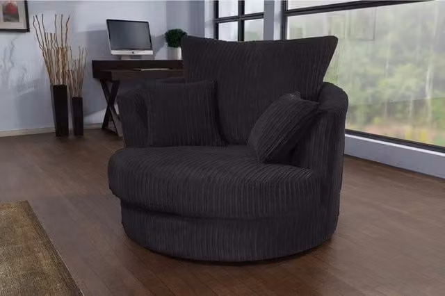 Snugg Furniture UK Limited Milo Swivel Chair in Black Jumbo Cord Fabric