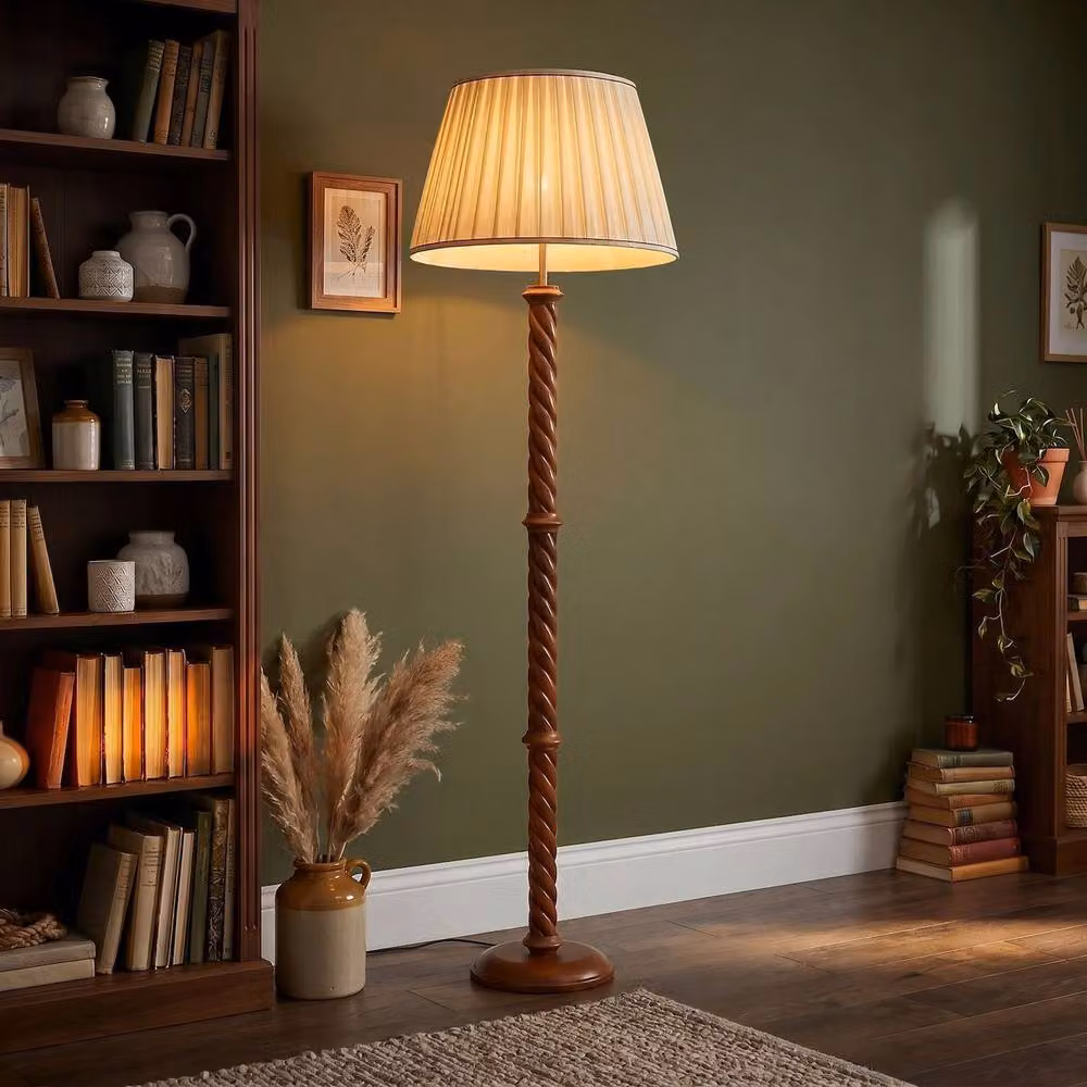 Happy Homewares Classic Mahogany Wooden Floor Lamp Base with Twisting Pole Design in Brown – 2