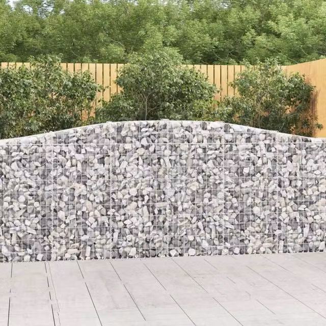 Berkfield Home Arched Gabion Baskets, 2 Piece Set, Silver Galvanised Steel, W: 400 cm, D: 30 cm, H: 100-120 cm