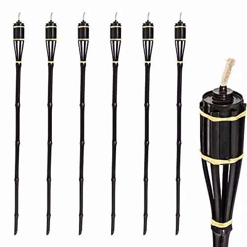 Harbour Housewares Pack of 6 Black Bamboo Garden Fire Torches, Height: 113 cm