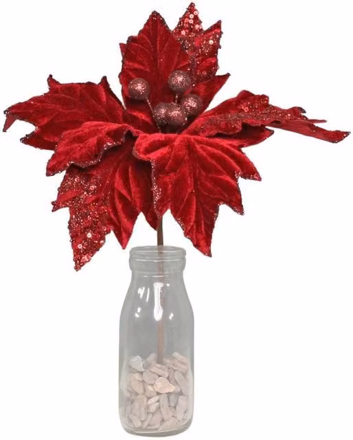 KDMD Medium Burgundy Velvet Poinsettia Floral Picks, 3 Pack – 1