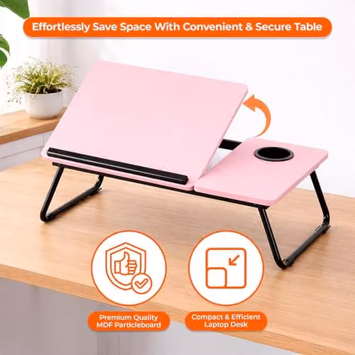 iTrend 2-in-1 Foldable Laptop Desk with Adjustable Tilt and Cup Holder, Pink – 4